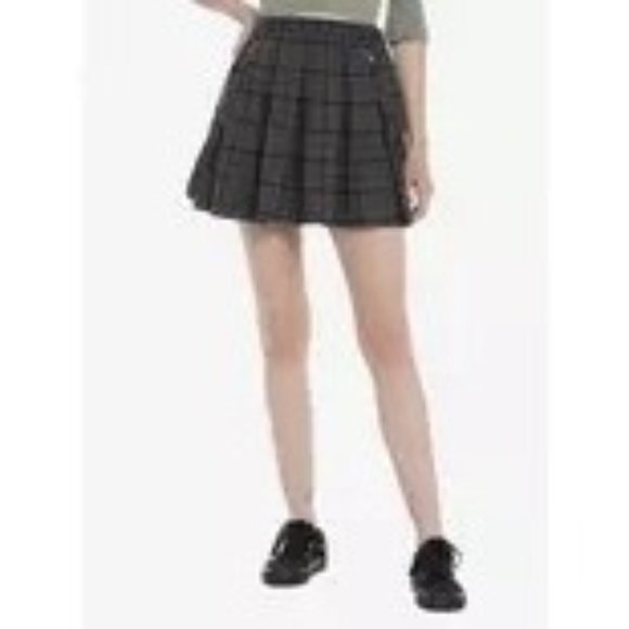 Hot Topic Black & Grey Plaid Pleats Removeable Suspender Skirt Juniors Large - Picture 3 of 6